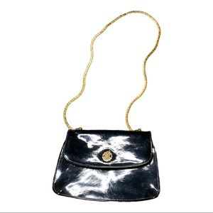 Vintage patent leather bag with gold chain strap